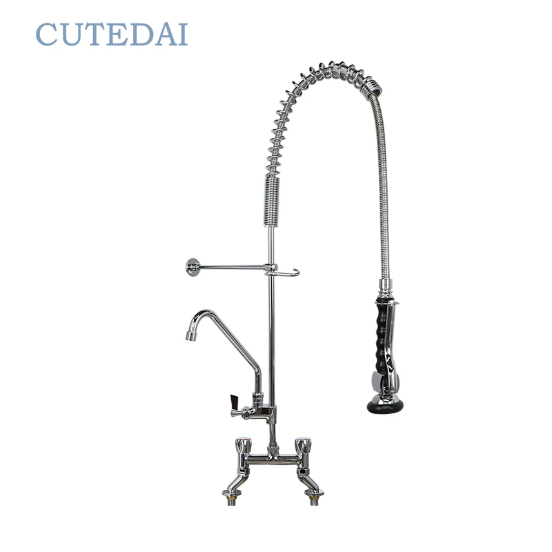 صنبور مطبخ تجاري بتصميم مثبت على السطح مع ميزة الشطف المسبق وخطوط مياه نحاسية للاستخدام في الفنادق وخطوط مياه بئر قابلة للسحب 1