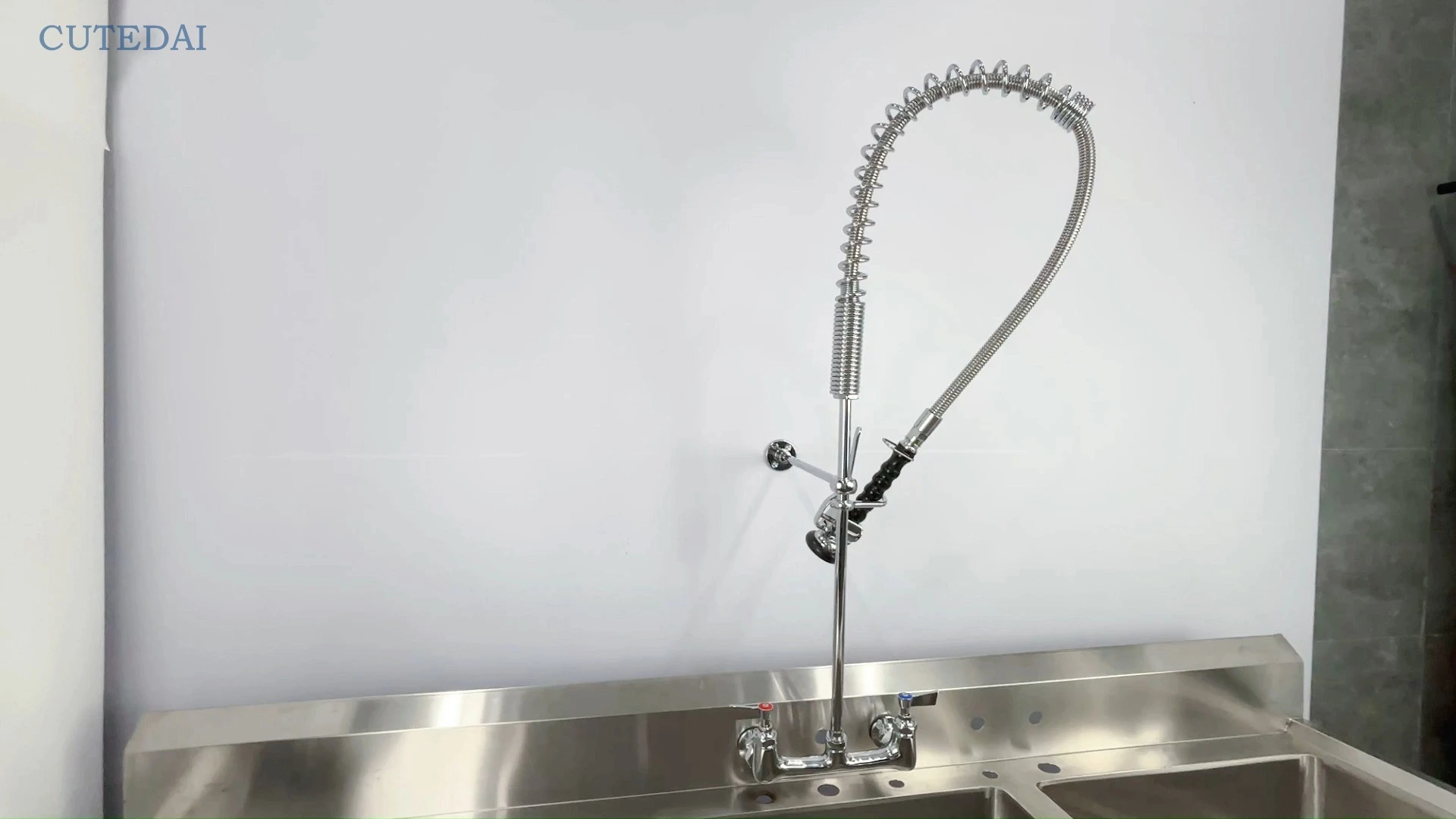 Commercial Kitchen Faucet Dual Handles Pre Rinse Feature Polish Chrome Brass Design for 3 Compartment Hotel Sinks Industrial 1