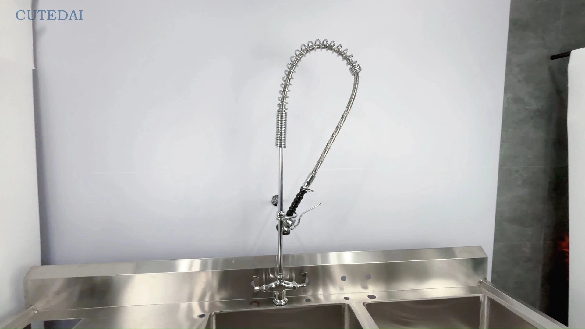 Rubinetto girevole a 2 vie con prelavaggio in ottone cromato, doccetta estraibile, design industriale per lavelli da cucina commerciali, hotel, marchio CE 1