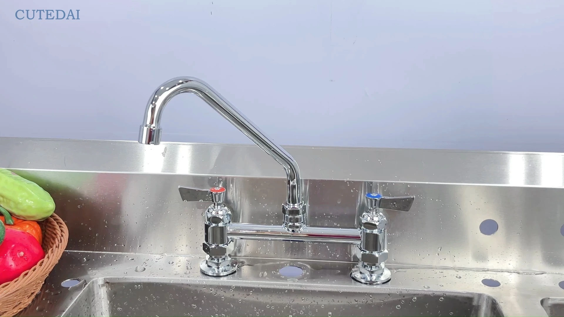 Dual Handle Brass Swivel Kitchen Faucet with Single Swing Spout Industrial Design for Hospital Residential Bathroom Kitchen Use 1