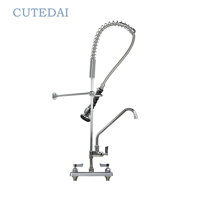 Robinet de cuisine commercial à douchette extractible, montage sur plage, pour éviers en acier inoxydable, compartiments et rangements d&#39;hôtels, en laiton. 1