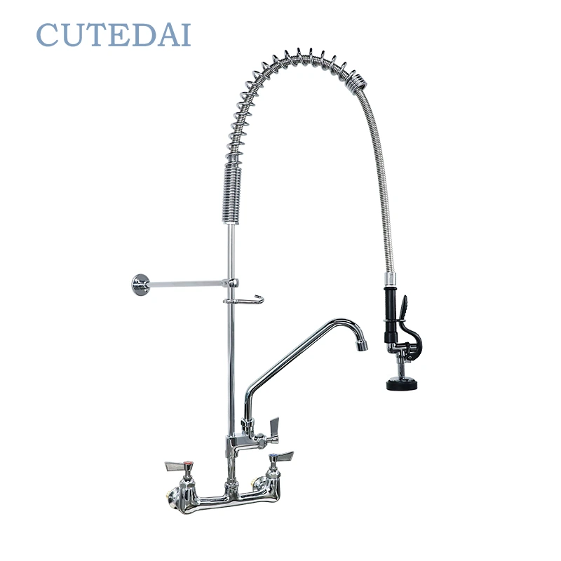 ก๊อกน้ำทองเหลืองแบบ 3 ช่องสำหรับห้องครัว โรงแรม สไตล์อุตสาหกรรม ก๊อกน้ำอ่างล้างจานแบบสเปรย์ 2 รู การติดตั้ง 1