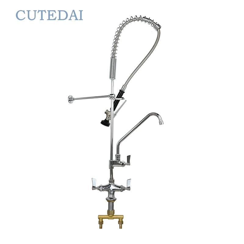 ก๊อกน้ำอ่างล้างจานแบบดึงลงพร้อมด้ามจับคู่ ทองเหลืองอุตสาหกรรม โครเมียม เชิงพาณิชย์ 1