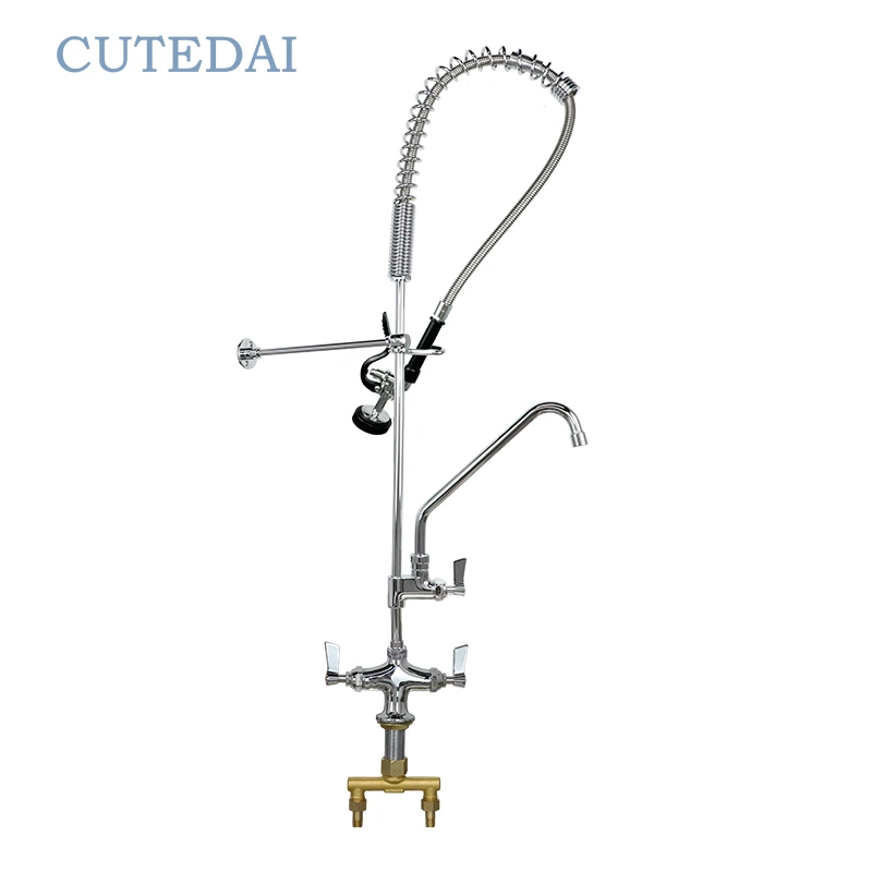 Bateria kuchenna chromowana z funkcją wstępnego płukania, montowana na blacie, z dwoma uchwytami, 10-calowa, dodatkowa, w stylu industrialnym, z mosiądzu, z wyciąganą wylewką 1