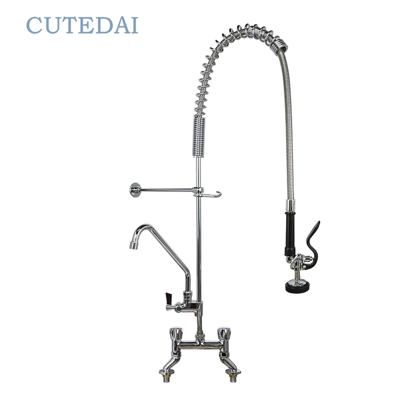 صنبور شطف مسبق تجاري مثبت على السطح، يتميز بفتحة قابلة للتعديل، صنبور زنبركي من النحاس مع سحب للمطبخ للفنادق 1