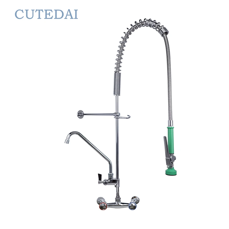 خلاط نحاسي مسبق الشطف، صنبور حوض مطبخ تجاري بفتحتين للتركيب في الفنادق 1