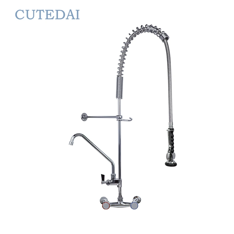 حنفية مطبخ بتصميم عصري قابلة للسحب للأسفل، حنفيات خلاط نحاسية تجارية، حنفية متأرجحة للفنادق، تركيب بفتحتين 1